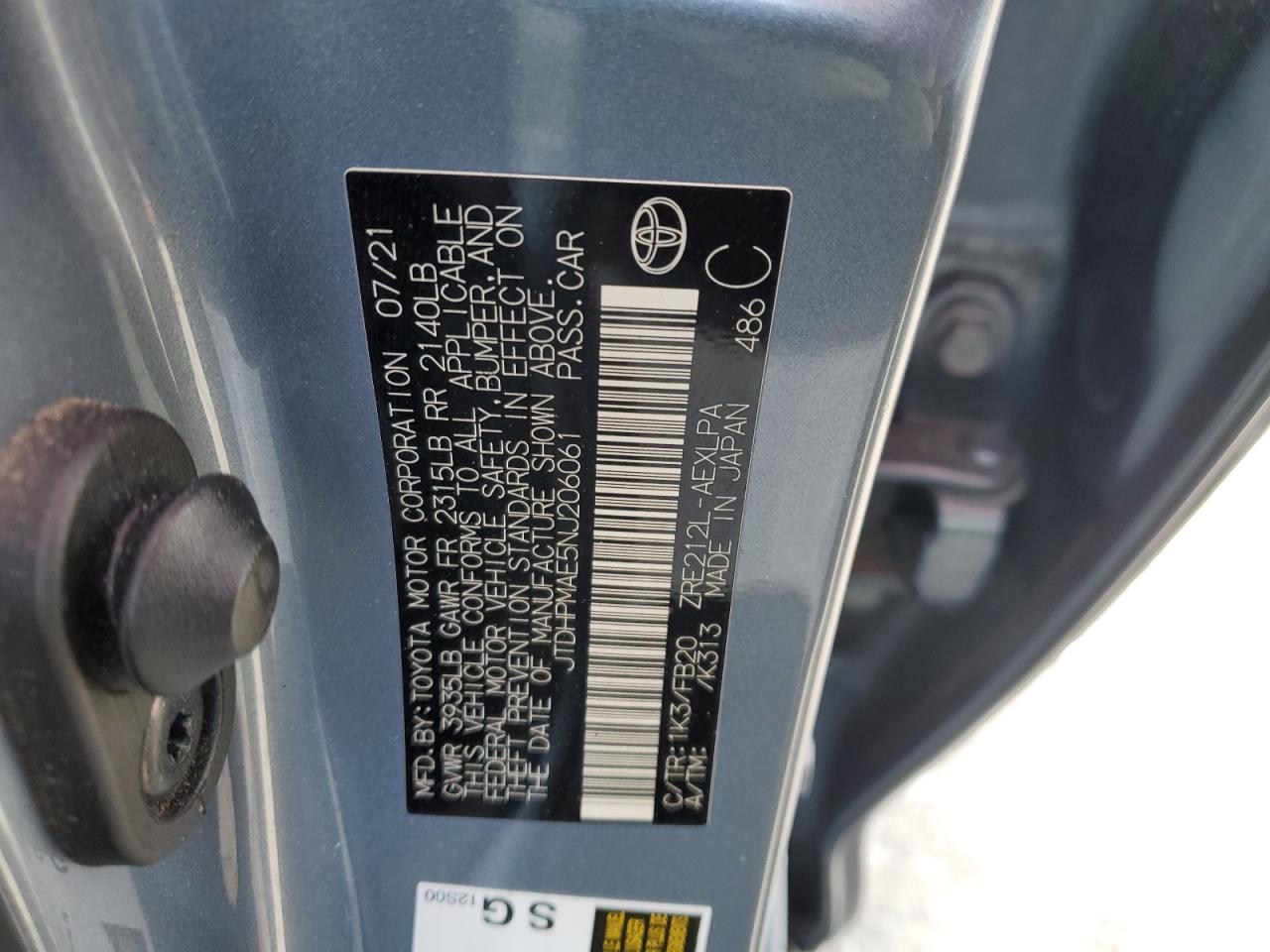 2022 Toyota Corolla VIN JTDHPMAE5NJ206061 Copart auction photo, rear end damage thumbnail 13