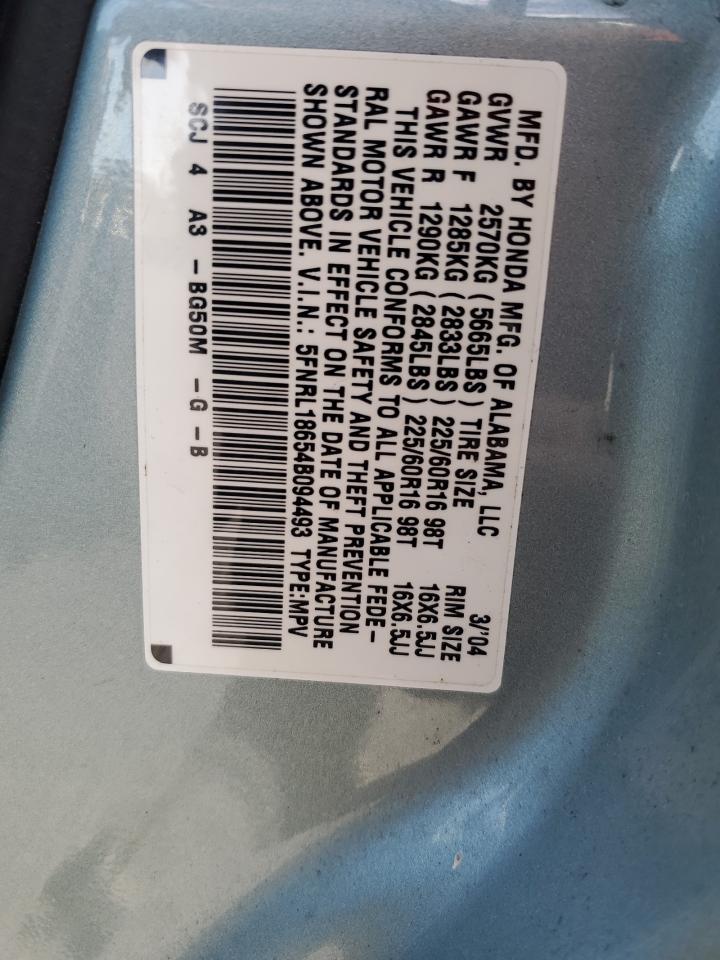 2004 Honda Odyssey VIN 5FNRL18654B094493 Copart auction photo, all over damage thumbnail 15
