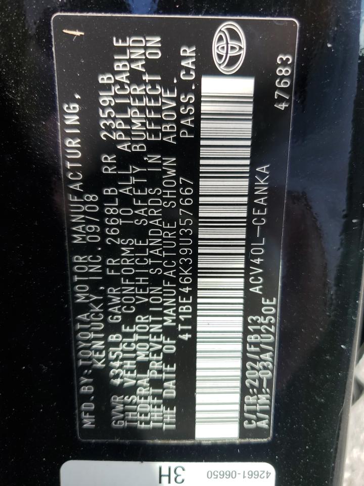 2009 Toyota Camry VIN 4T1BE46K39U357667 Copart auction photo, side damage thumbnail 13