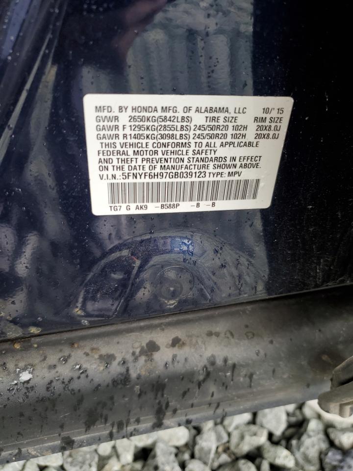 2016 Honda Pilot VIN 5FNYF6H97GB039123 Copart auction photo, rear end damage thumbnail 13