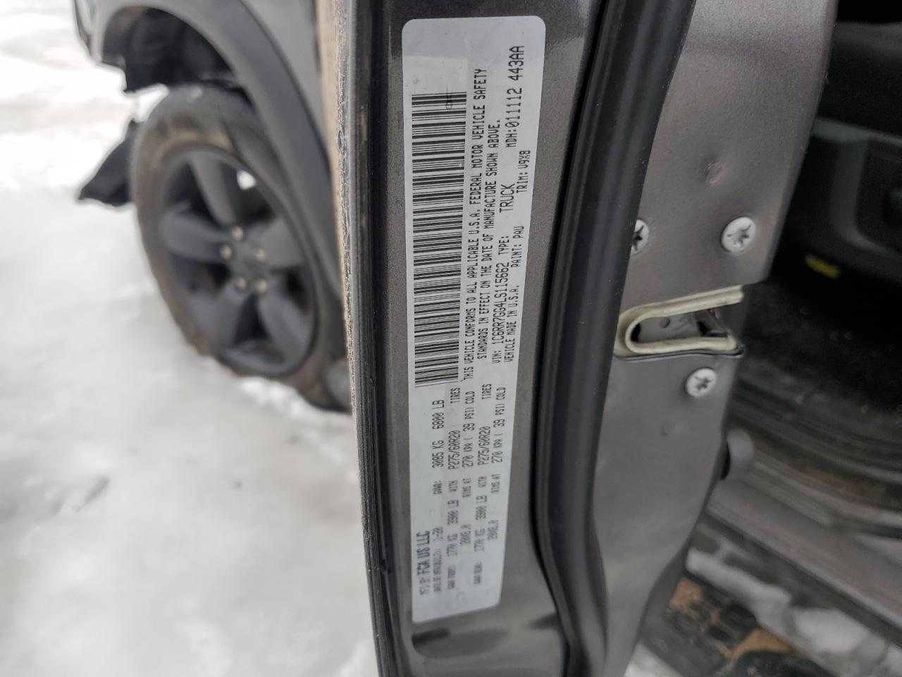 2020 RAM 1500 VIN 1C6RR7GG4LS115662 Copart auction photo, front end damage thumbnail 14