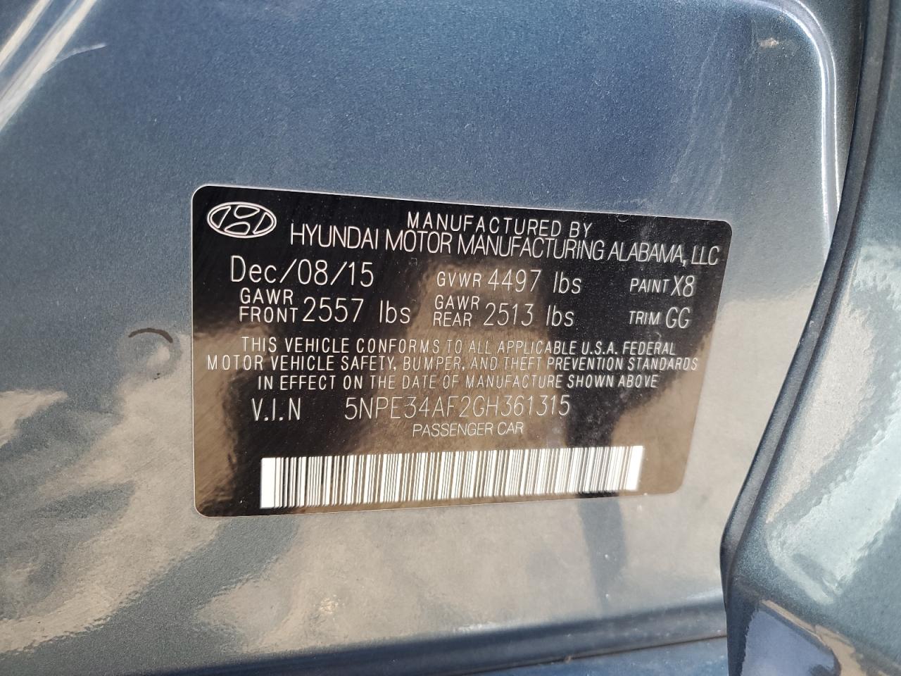 2016 Hyundai Sonata VIN 5NPE34AF2GH361315 Copart auction photo, minor dent/scratches damage thumbnail 14