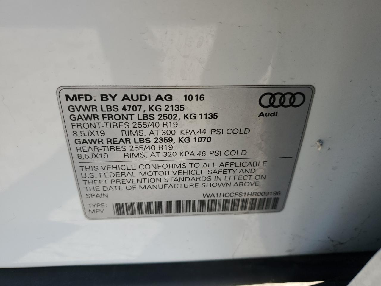 2017 Audi Q3 VIN WA1HCCFS1HR009196 Copart auction photo, front end damage thumbnail 13