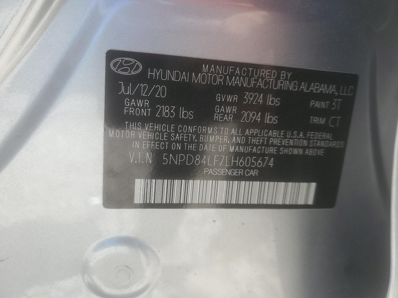 2020 Hyundai Elantra VIN 5NPD84LF7LH605674 Copart auction photo, rear end / mechanical damage thumbnail 12