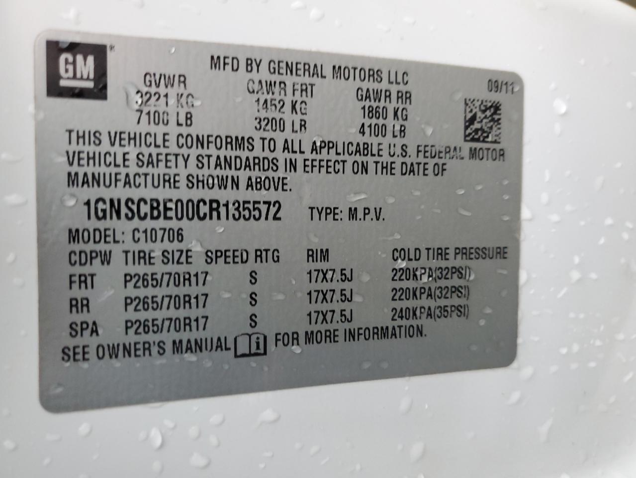 2012 Chevrolet Tahoe VIN 1GNSCBE00CR135572 Copart auction photo, side / front end damage thumbnail 13