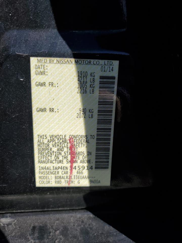 2014 Nissan Altima VIN 1N4AL3AP4EN345914 Copart auction photo, side / rear end damage thumbnail 13