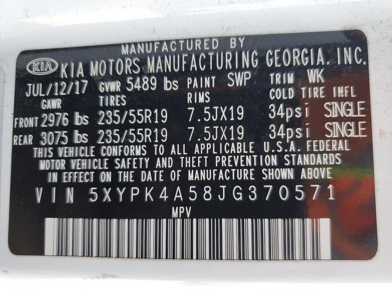 2018 KIA Sorento VIN 5XYPK4A58JG370571 Copart auction photo, front end / mechanical damage thumbnail 13