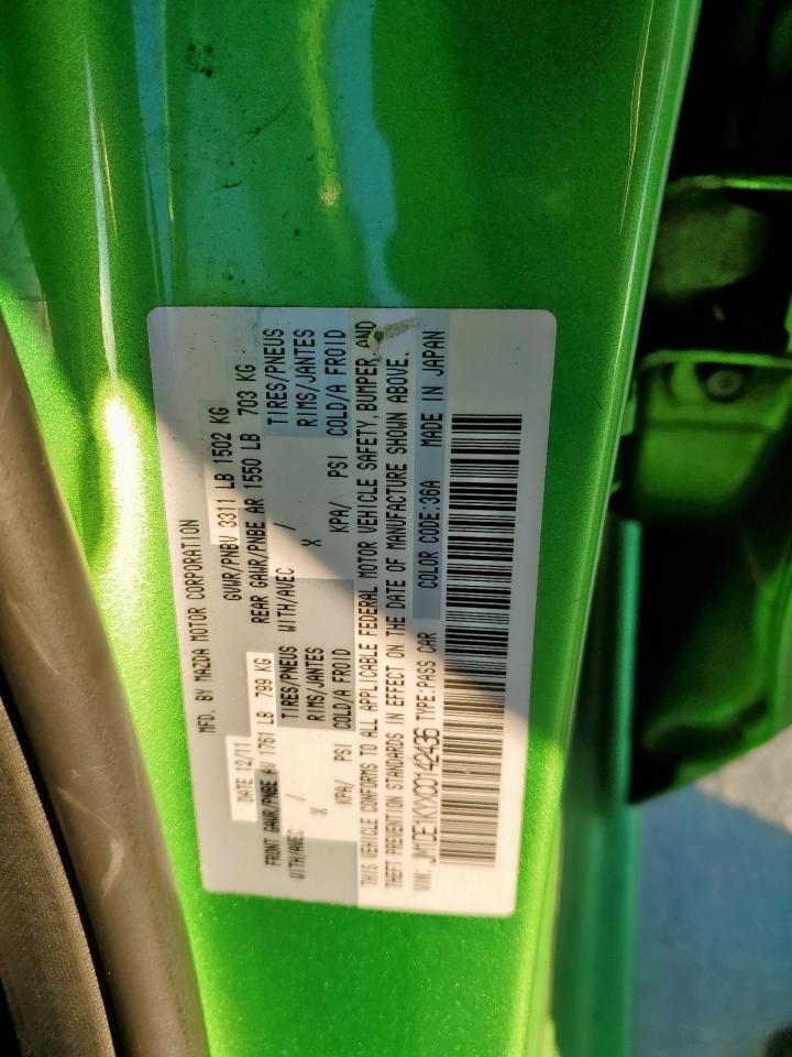2012 Mazda 2 VIN JM1DE1KYXC0142436 Copart auction photo, front end / minor dent/scratches damage thumbnail 12