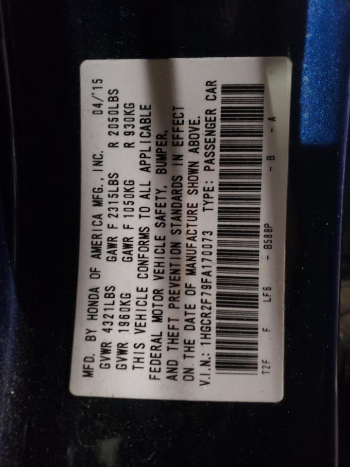 2015 Honda Accord VIN 1HGCR2F79FA170073 Copart auction photo, rear end / minor dent/scratches damage thumbnail 13