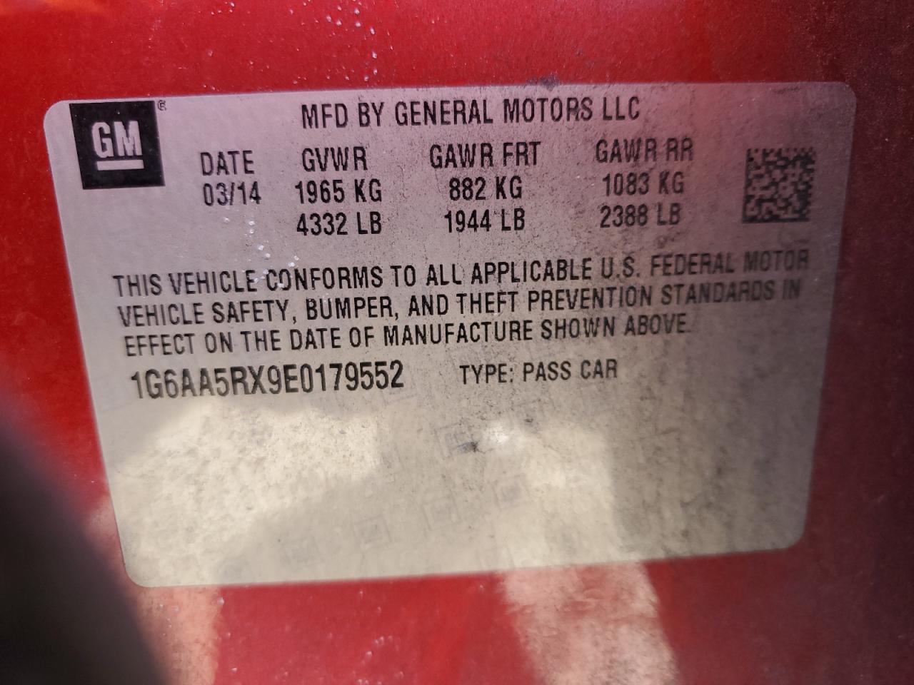 2014 Cadillac ATS VIN 1G6AA5RX9E0179552 Copart auction photo, minor dent/scratches damage thumbnail 12