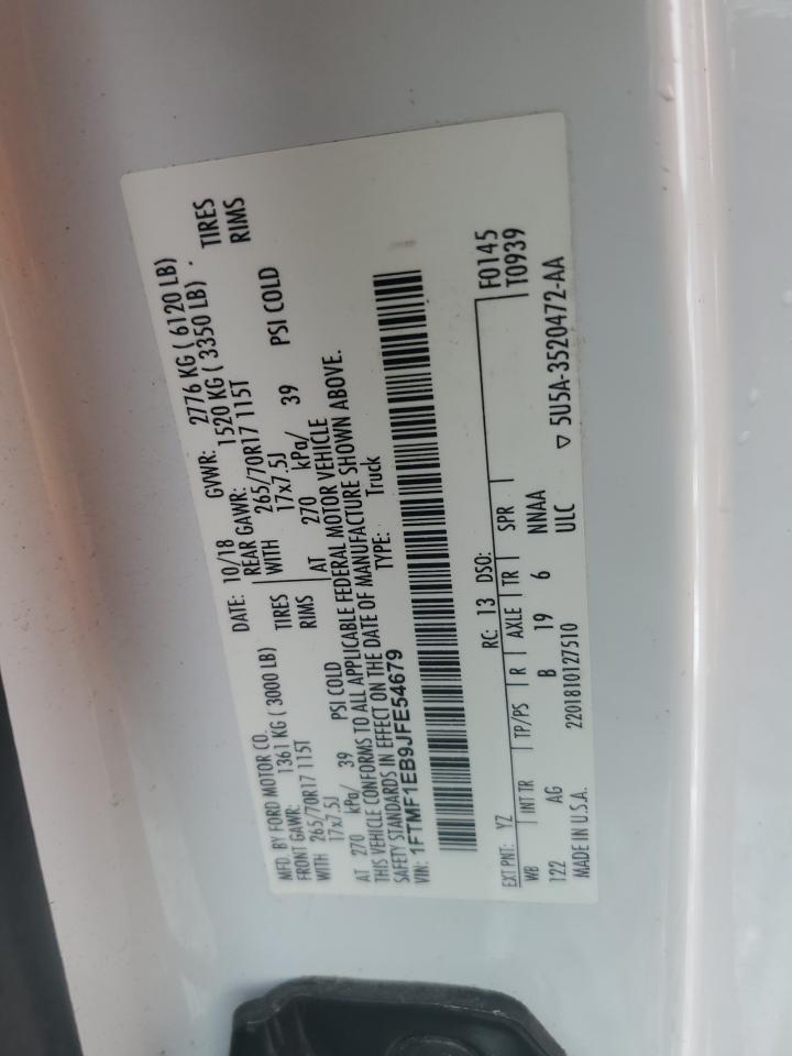 2018 Ford F-150 VIN 1FTMF1EB9JFE54679 Copart auction photo, front end damage thumbnail 14