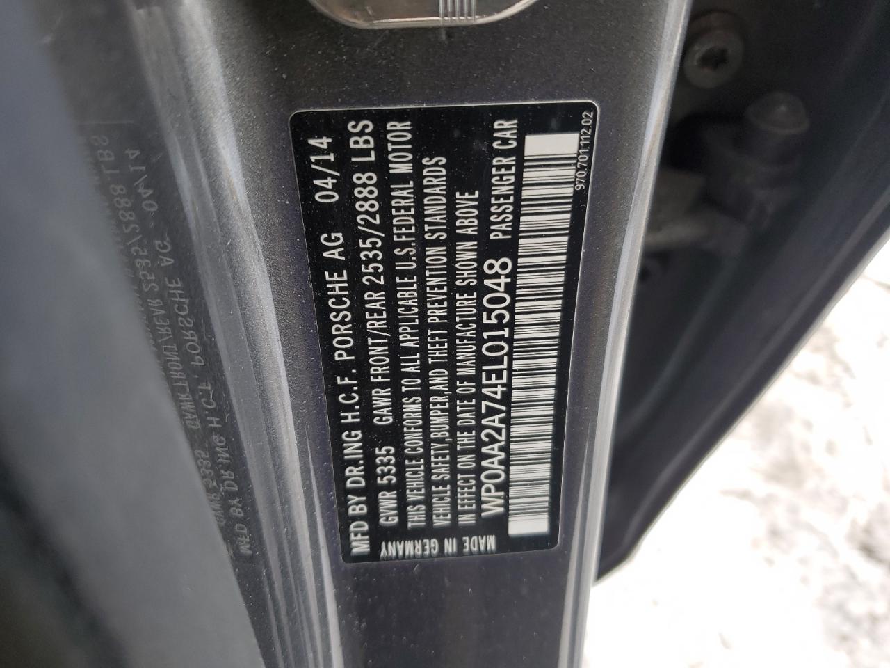2014 Porsche Panamera VIN WP0AA2A74EL015048 Copart auction photo, all over damage thumbnail 12