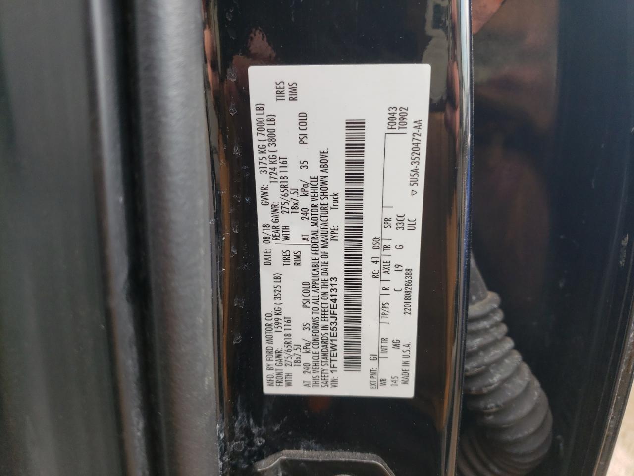 2018 Ford F-150 VIN 1FTEW1E53JFE41313 Copart auction photo, rollover / side damage thumbnail 12