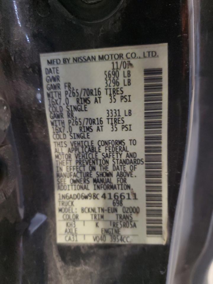 2008 Nissan Navara (Frontier) VIN 1N6AD06W98C416611 Copart auction photo, rear end damage thumbnail 12