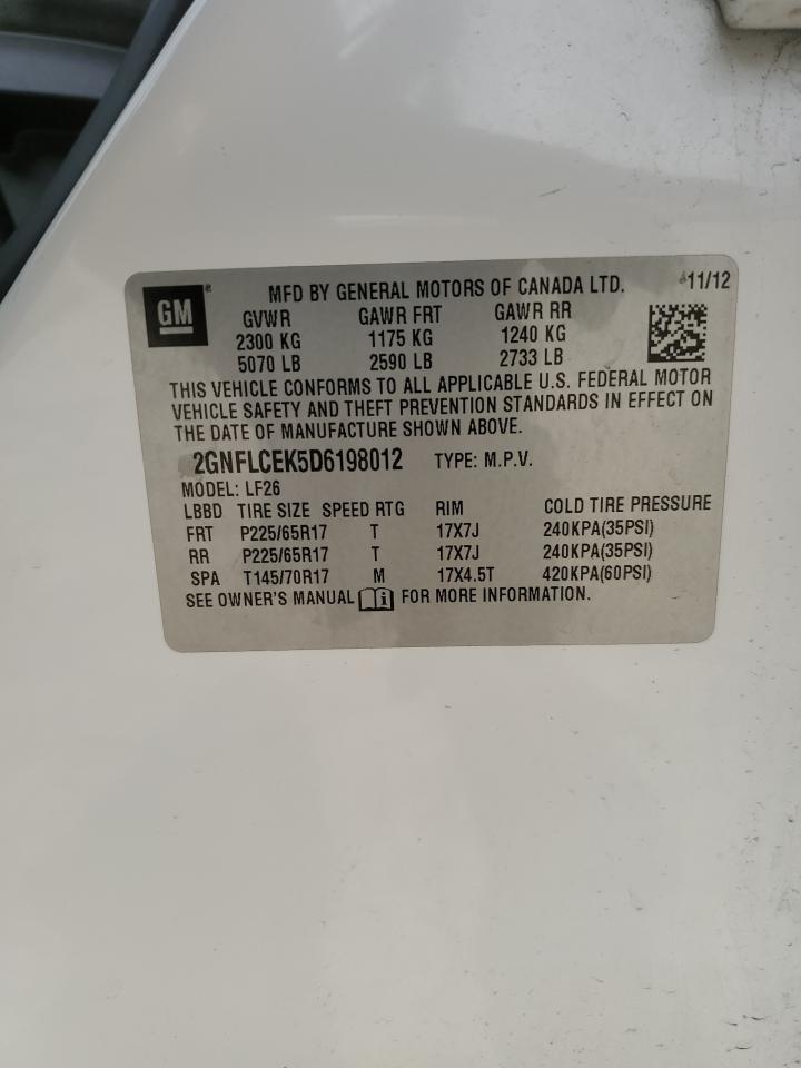 2013 Chevrolet Equinox VIN 2GNFLCEK5D6198012 Copart auction photo, side / front end damage thumbnail 13
