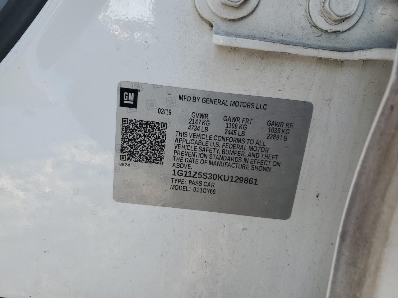 2019 Chevrolet Impala VIN 1G11Z5S30KU129861 Copart auction photo, front end / rear end damage thumbnail 12