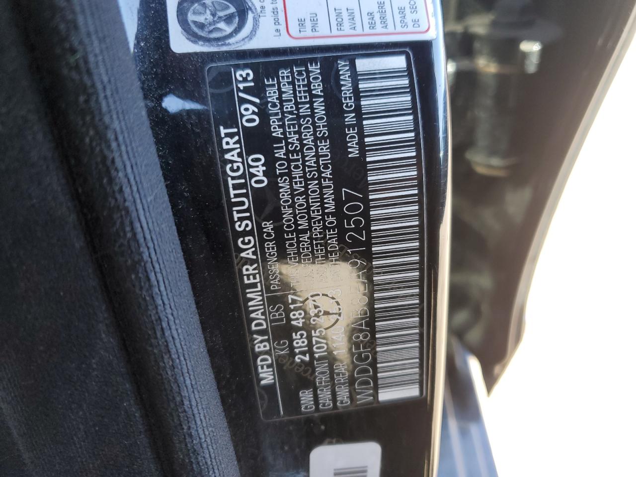 2014 Mercedes-Benz C-klasse VIN WDDGF8AB8EA912507 Copart auction photo, front end / side damage thumbnail 12