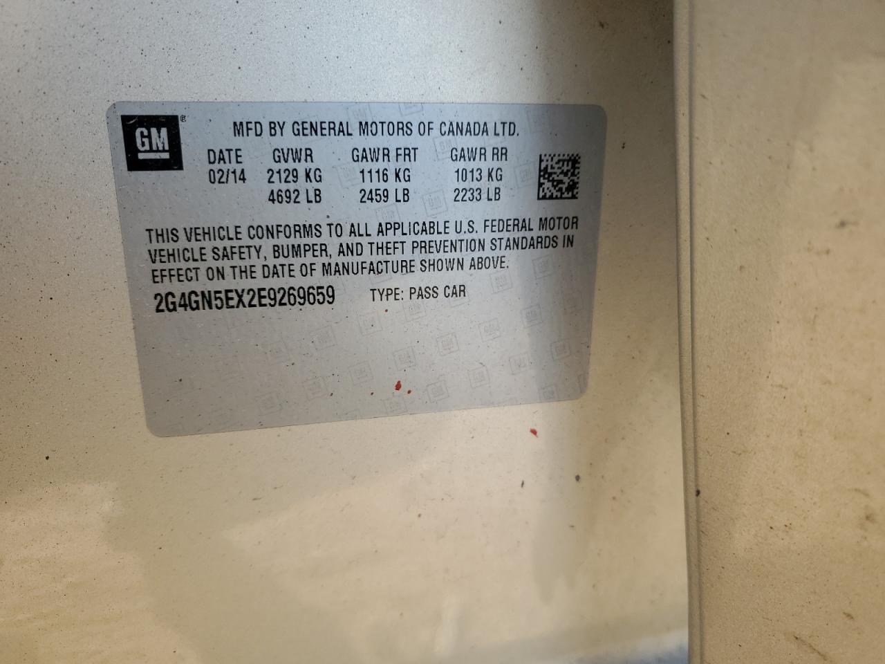 2014 Buick Regal VIN 2G4GN5EX2E9269659 Copart auction photo, front end damage thumbnail 13