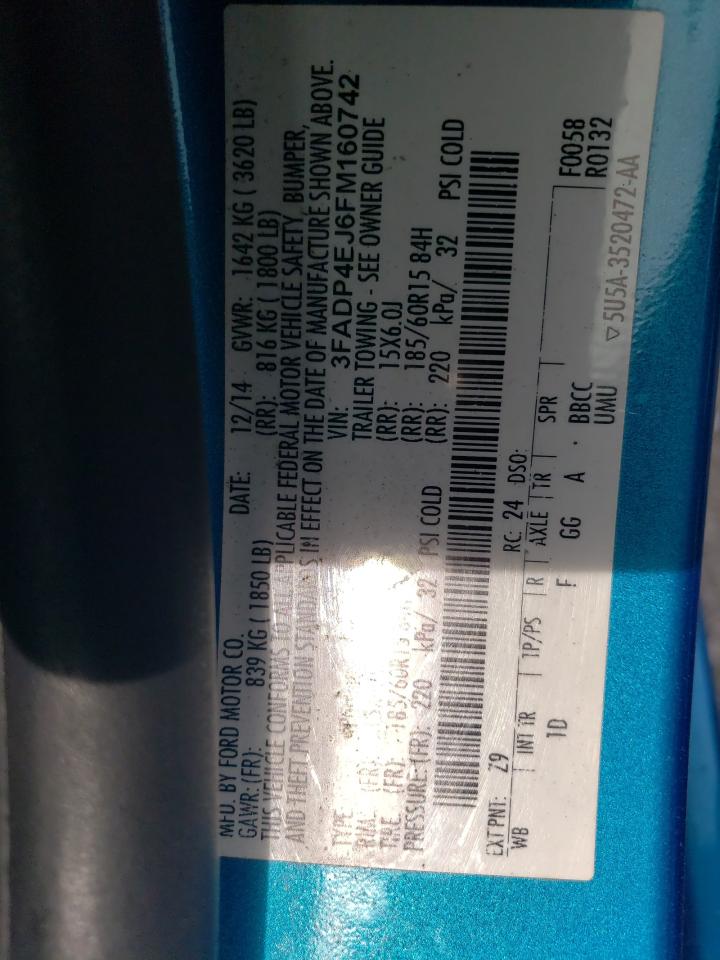 2015 Ford Fiesta VIN 3FADP4EJ6FM160742 Copart auction photo, side damage thumbnail 12