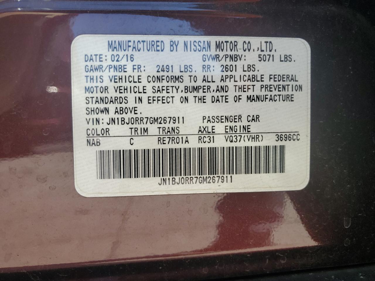 2016 Infiniti QX50 VIN JN1BJ0RR7GM267911 Copart auction photo, rear end / front end damage thumbnail 14