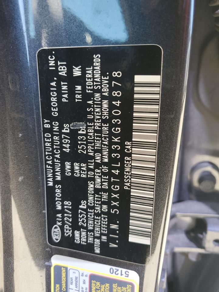 2019 KIA Optima VIN 5XXGT4L33KG304878 Copart auction photo, front end / side damage thumbnail 14