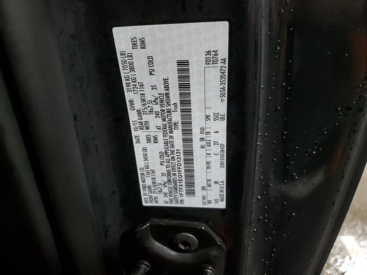 2015 Ford F-150 VIN 1FTFX1EG1FFD13131 Copart auction photo, front end damage thumbnail 13