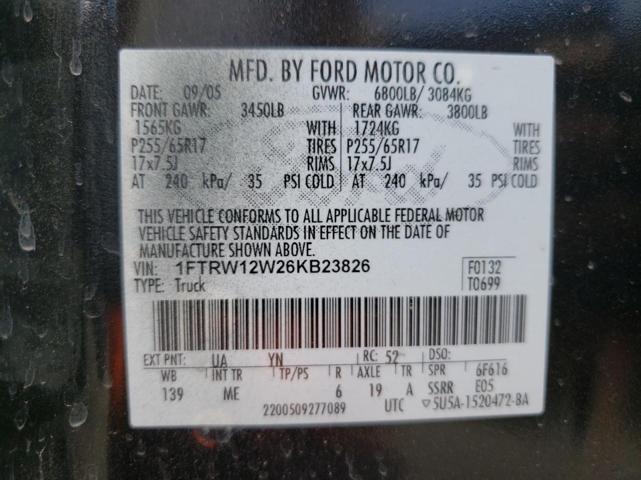 2006 Ford F-150 VIN 1FTRW12W26KB23826 Copart auction photo, front end / minor dent/scratches damage thumbnail 12