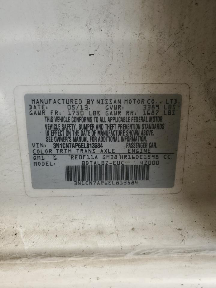 2014 Nissan Versa VIN 3N1CN7AP6EL813584 Copart auction photo, front end damage thumbnail 12