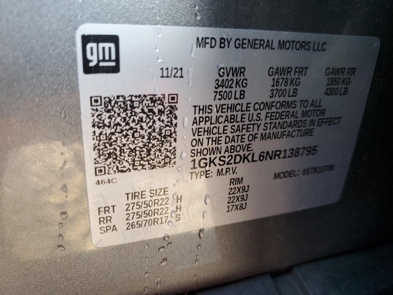 2022 GMC Yukon VIN 1GKS2DKL6NR138795 Copart auction photo, undercarriage damage thumbnail 14