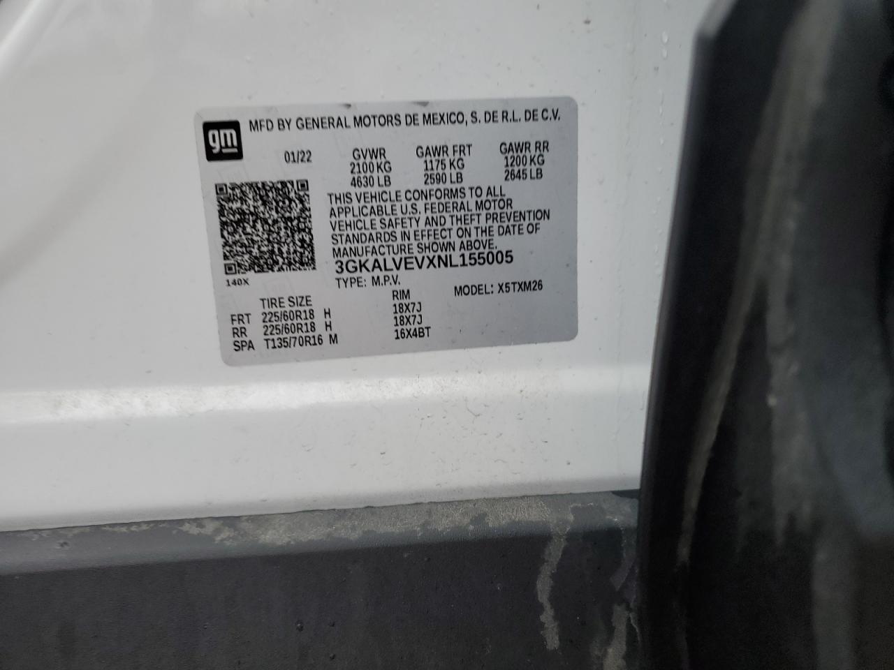 2022 GMC Terrain VIN 3GKALVEVXNL155005 Copart auction photo, front end / side damage thumbnail 14