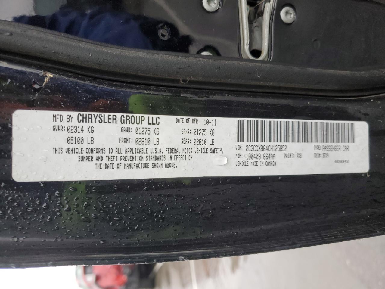 2012 Dodge Charger VIN 2C3CDXBG4CH125852 Copart auction photo, mechanical damage thumbnail 12
