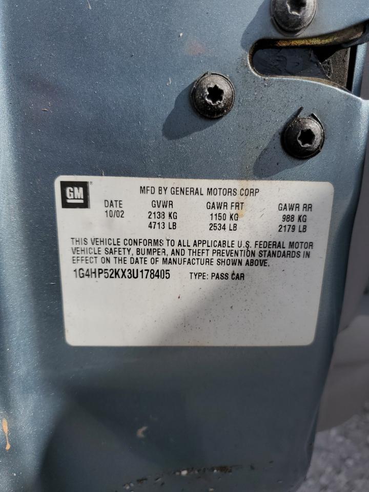 2003 Buick LeSabre VIN 1G4HP52KX3U178405 Copart auction photo, water/flood / minor dent/scratches damage thumbnail 12