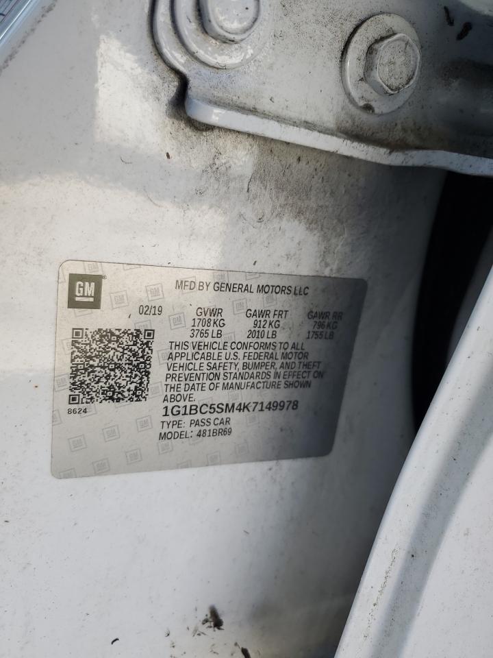 2019 Chevrolet Cruze VIN 1G1BC5SM4K7149978 Copart auction photo, mechanical / front end damage thumbnail 13