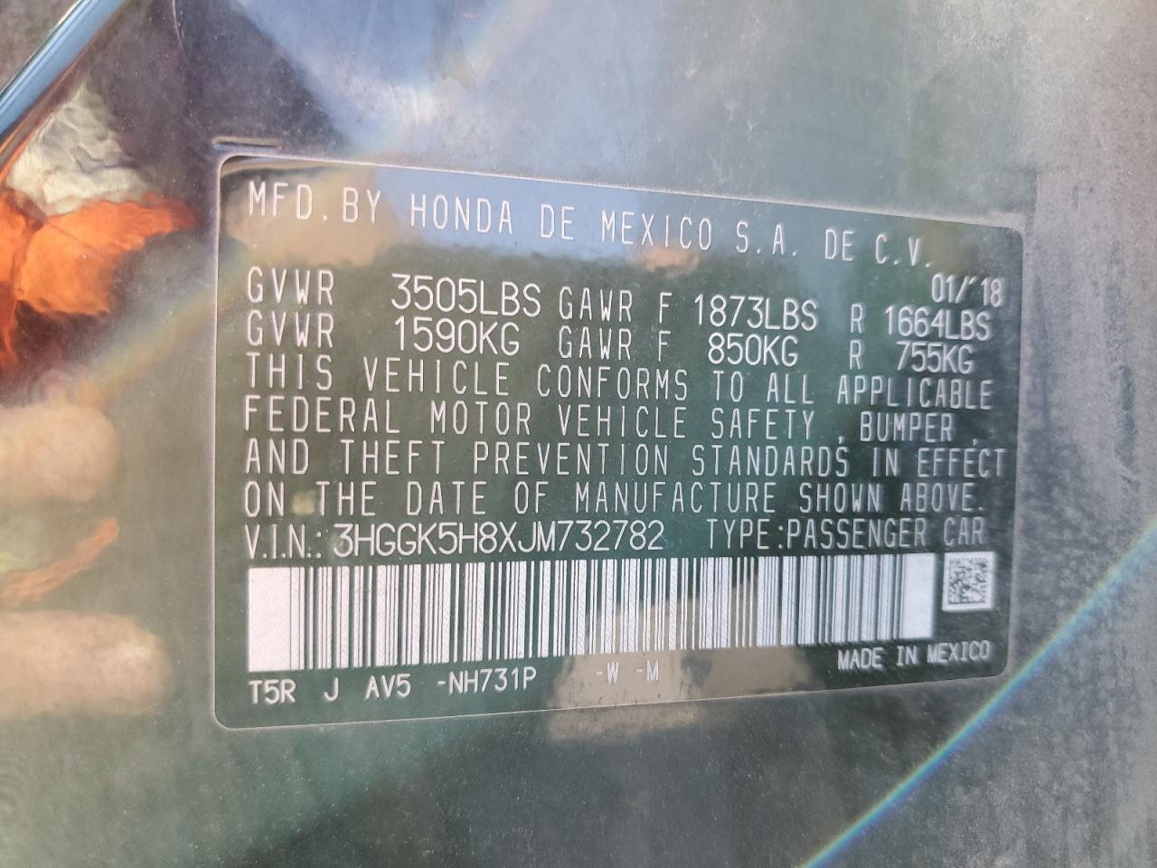 2018 Honda Fit VIN 3HGGK5H8XJM732782 Copart auction photo, front end damage thumbnail 15