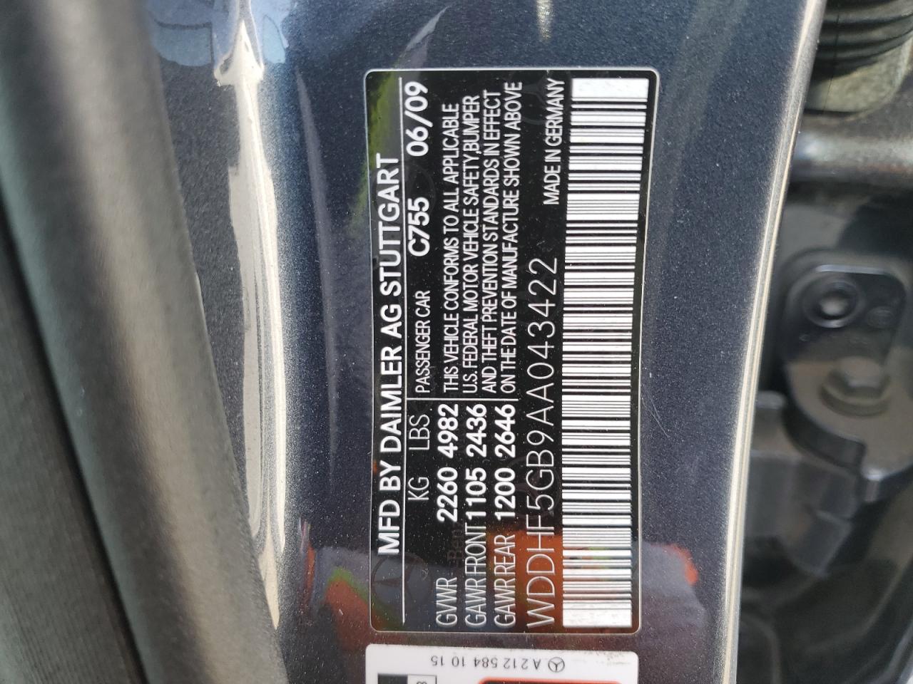 2010 Mercedes-Benz E-klasse VIN WDDHF5GB9AA043422 Copart auction photo, rear end damage thumbnail 12