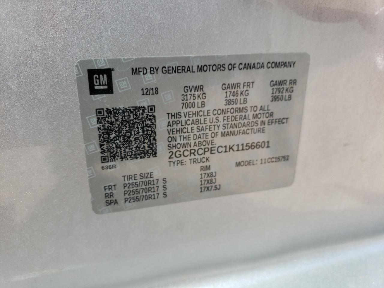 2019 Chevrolet Silverado VIN 2GCRCPEC1K1156601 Copart auction photo, side damage thumbnail 14