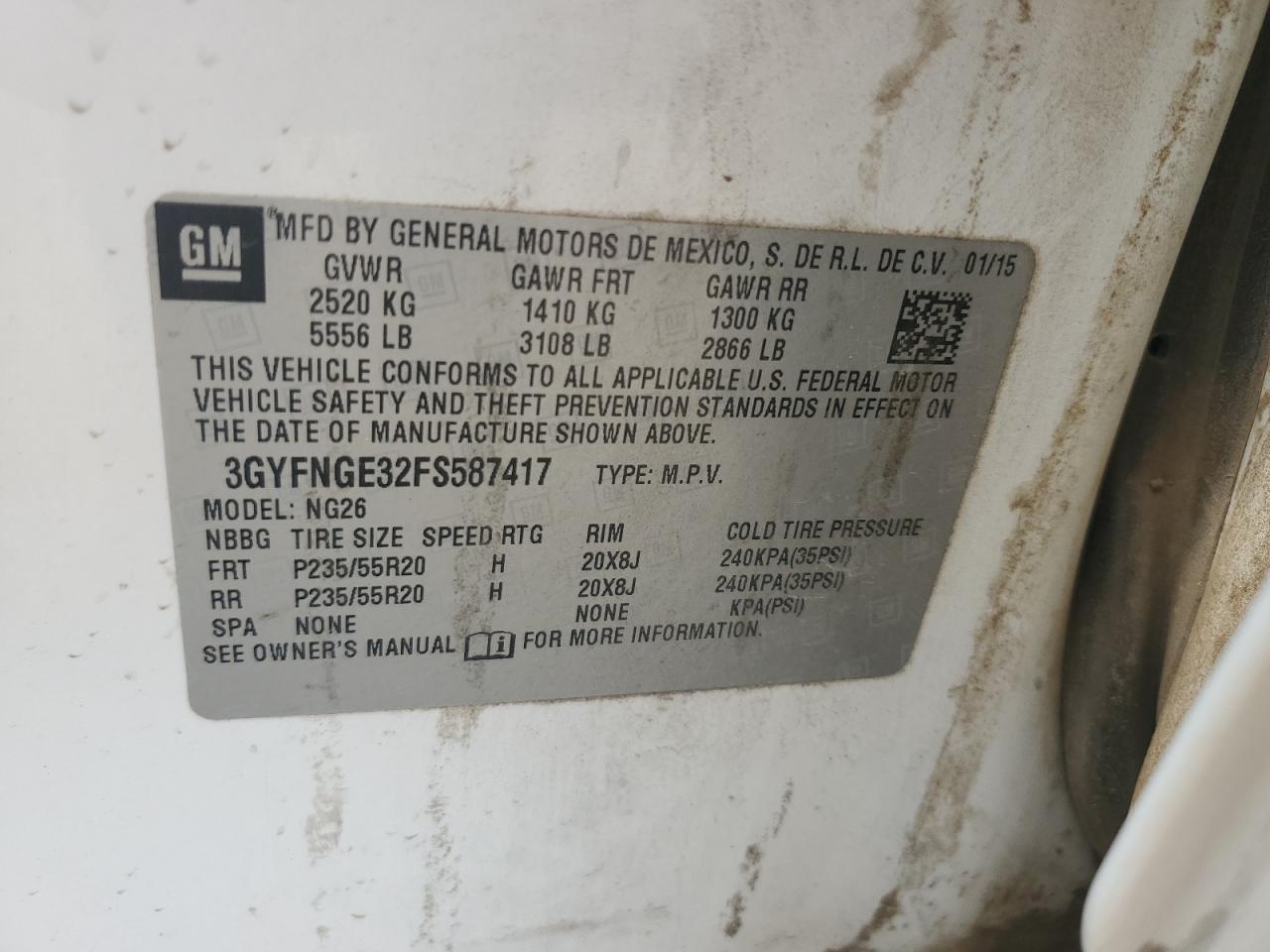 2015 Cadillac SRX VIN 3GYFNGE32FS587417 Copart auction photo, rear end / minor dent/scratches damage thumbnail 15