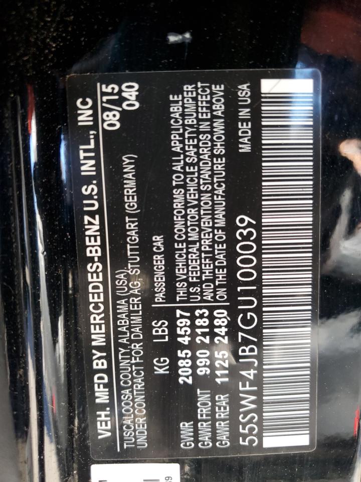 2016 Mercedes-Benz C-klasse VIN 55SWF4JB7GU100039 Copart auction photo, minor dent/scratches damage thumbnail 12