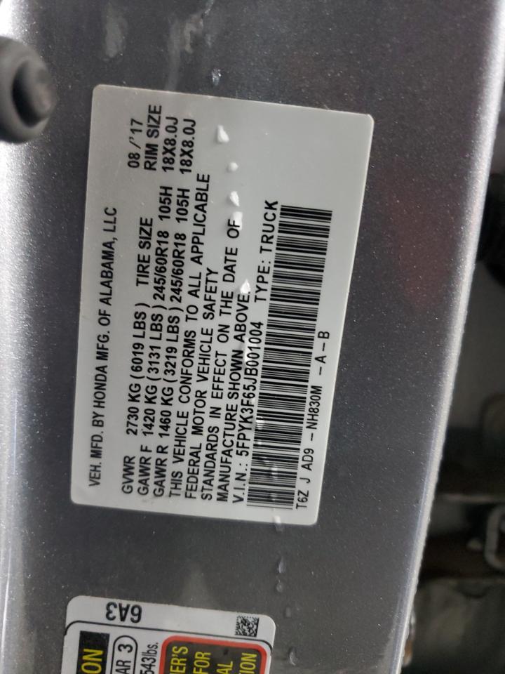 2018 Honda Ridgeline VIN 5FPYK3F65JB001004 Copart auction photo, front end damage thumbnail 12