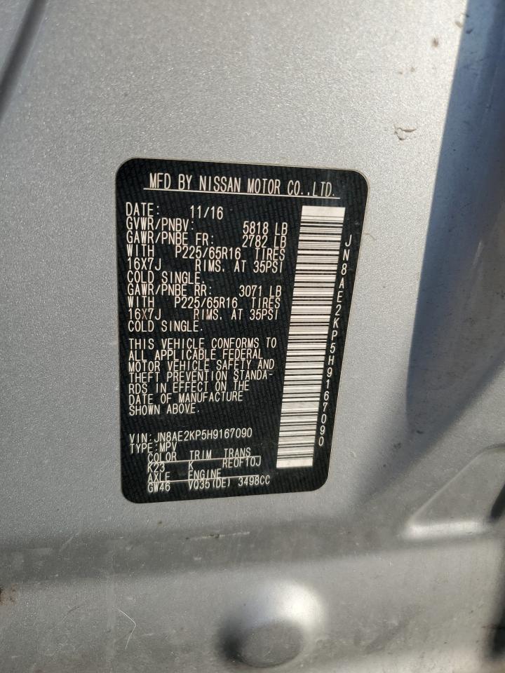2017 Nissan Quest VIN JN8AE2KP5H9167090 Copart auction photo, front end damage thumbnail 15