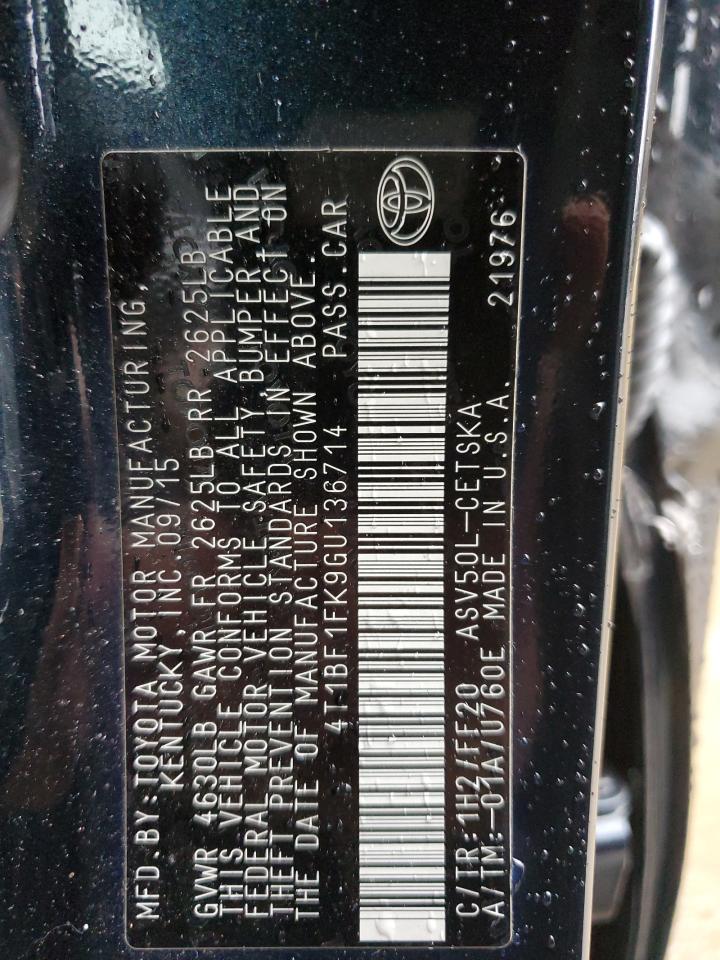 2016 Toyota Camry VIN 4T1BF1FK9GU136714 Copart auction photo, side / all over damage thumbnail 12