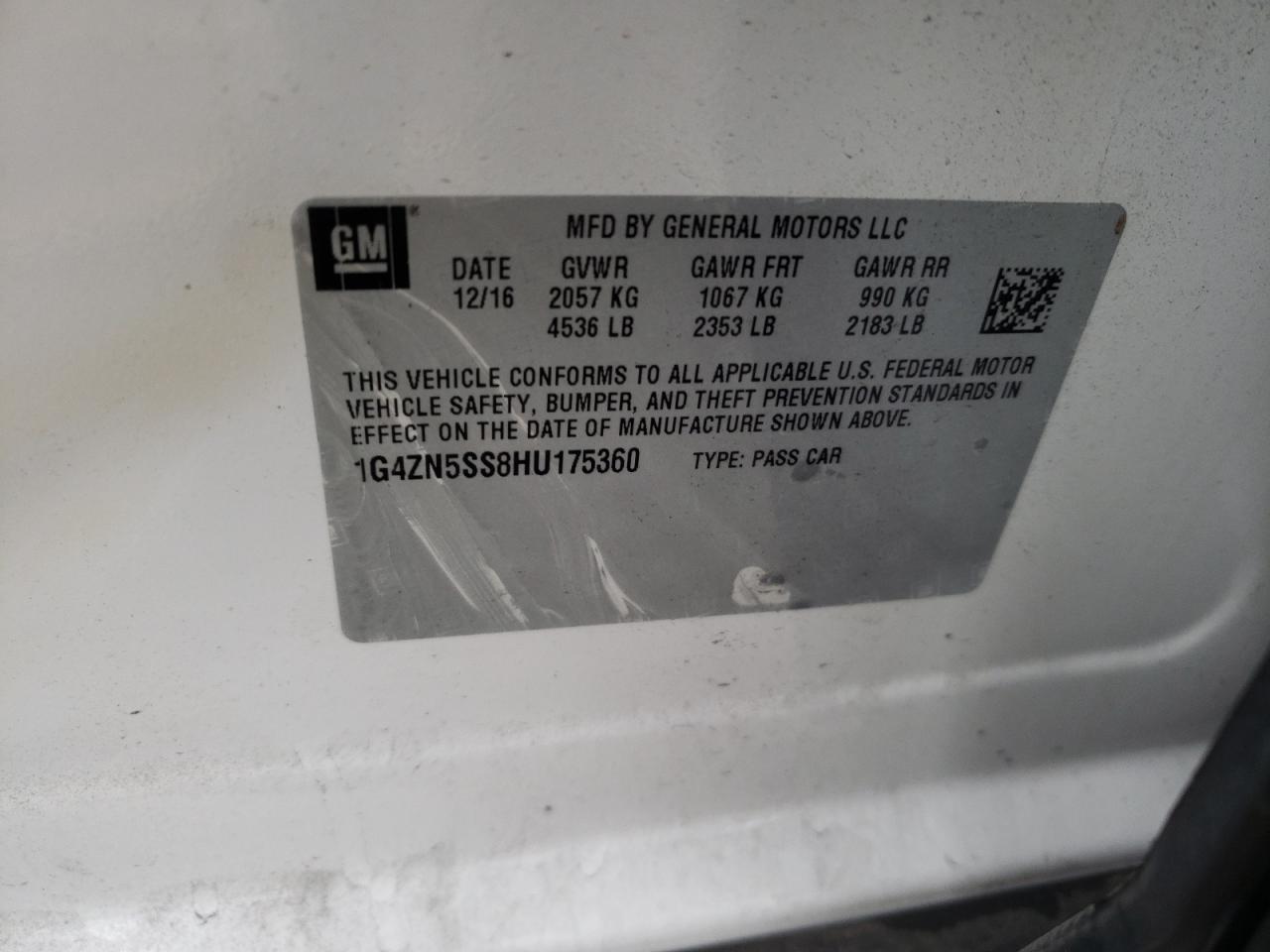 2017 Buick LaCrosse VIN 1G4ZN5SS8HU175360 Copart auction photo, front end / mechanical damage thumbnail 13