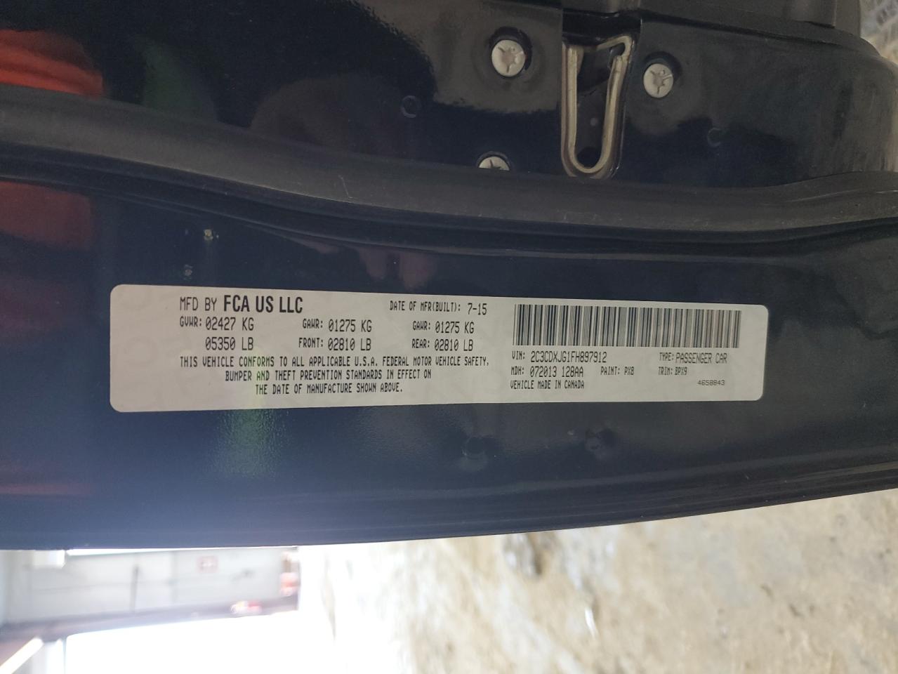 2015 Dodge Charger VIN 2C3CDXJG1FH897912 Copart auction photo, front end / minor dent/scratches damage thumbnail 12
