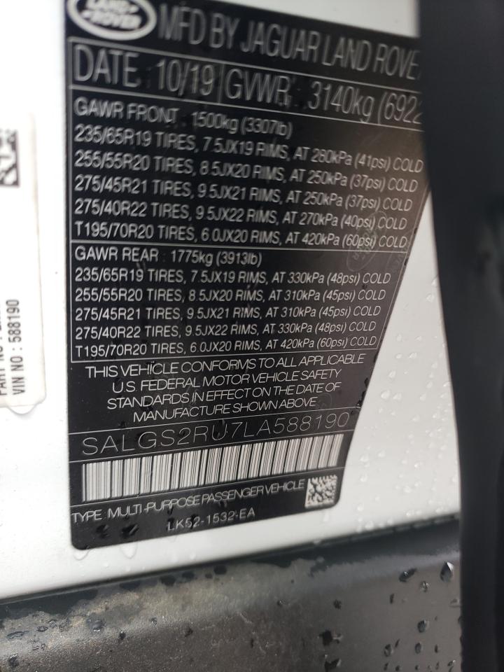 2020 Land Rover Range Rover VIN SALGS2RU7LA588190 Copart auction photo, side damage thumbnail 12