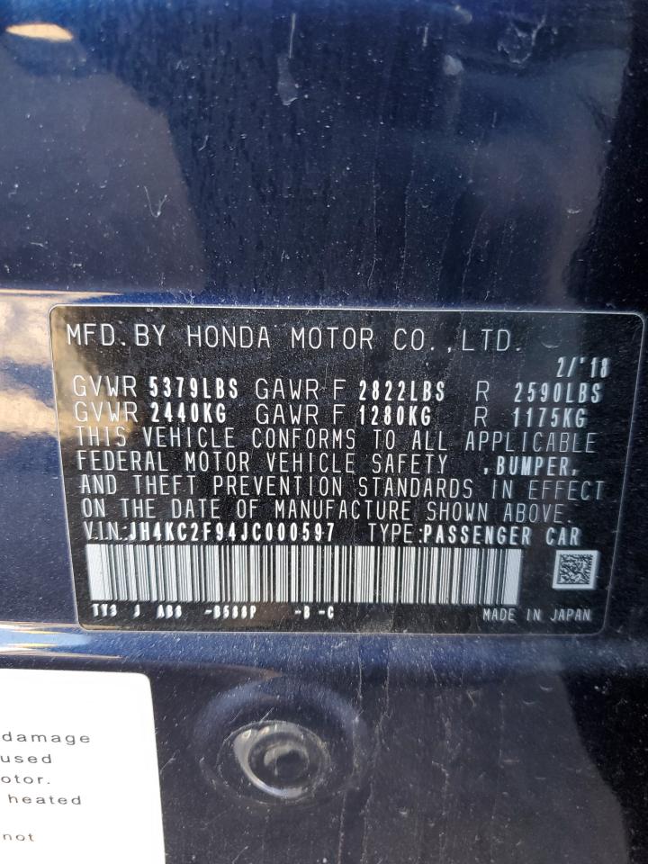2018 Acura RLX VIN JH4KC2F94JC000597 Copart auction photo, front end / side damage thumbnail 12