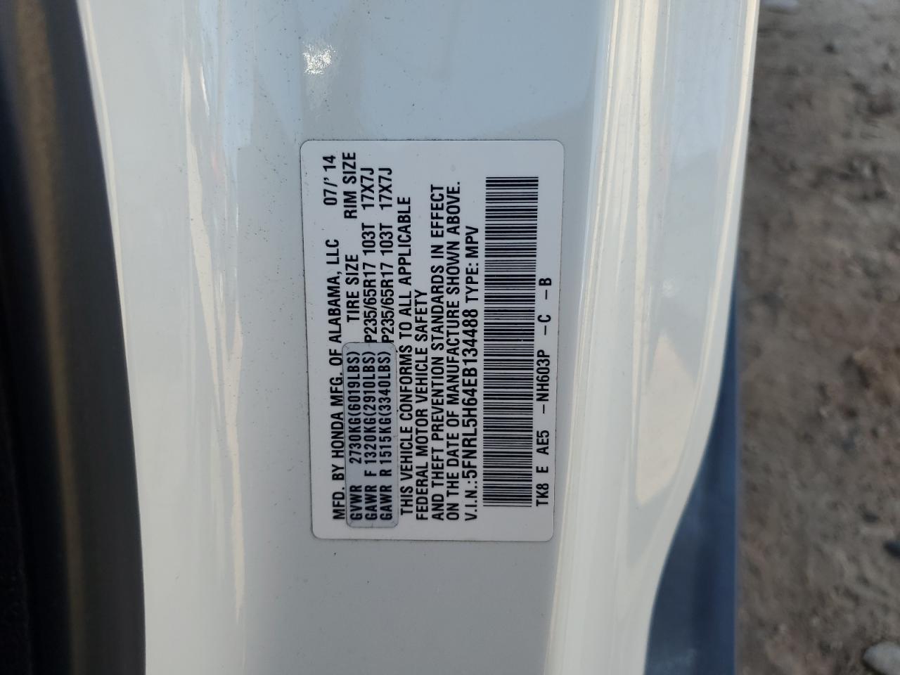 2014 Honda Odyssey VIN 5FNRL5H64EB134488 Copart auction photo, front end damage thumbnail 15