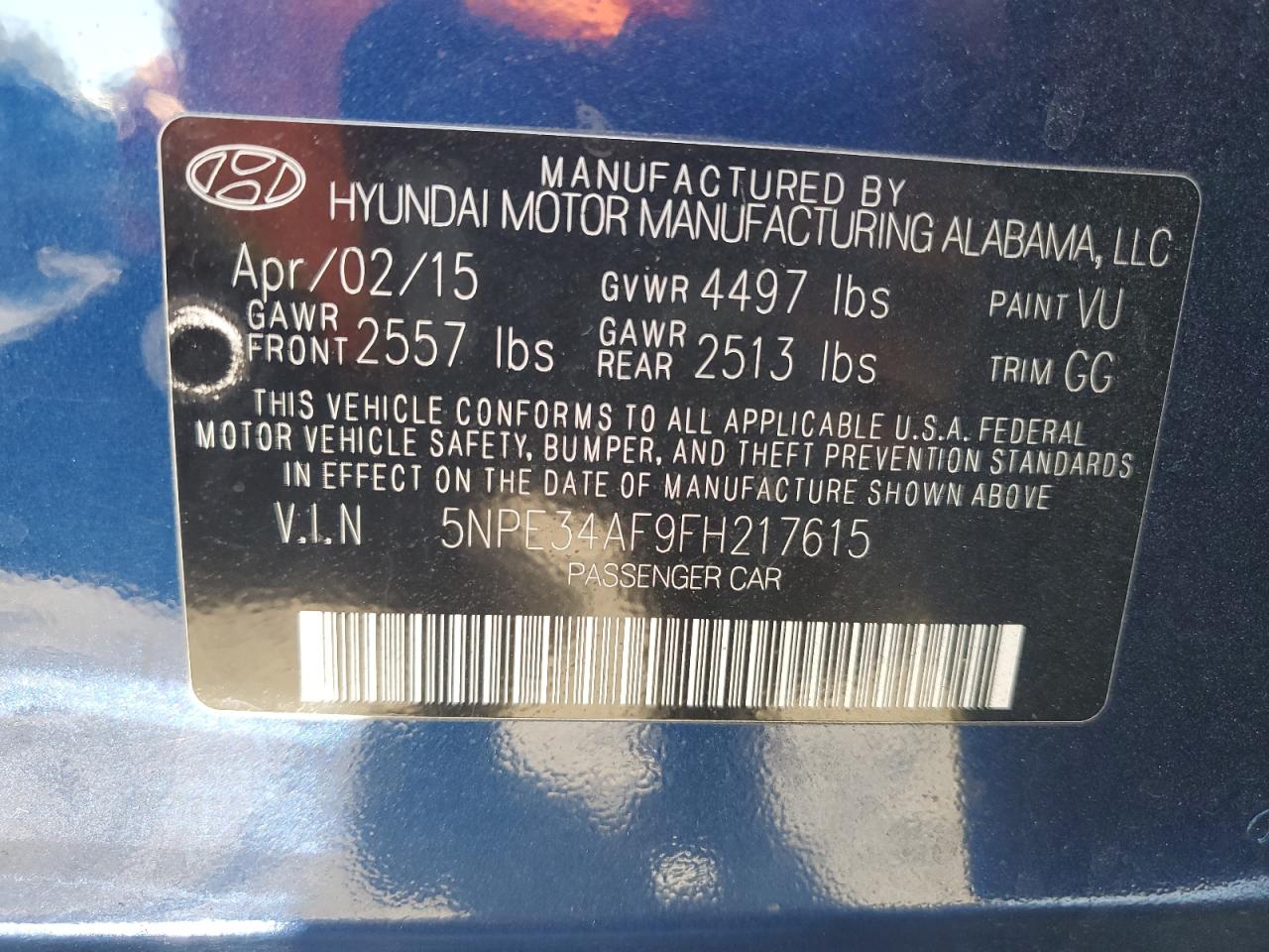 2015 Hyundai Sonata VIN 5NPE34AF9FH217615 Copart auction photo, mechanical / minor dent/scratches damage thumbnail 12