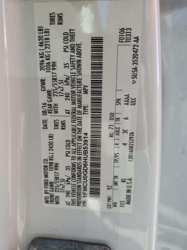 2017 Ford Escape VIN 1FMCU0GD6HUB53914 Copart auction photo, normal wear / minor dent/scratches damage thumbnail 13