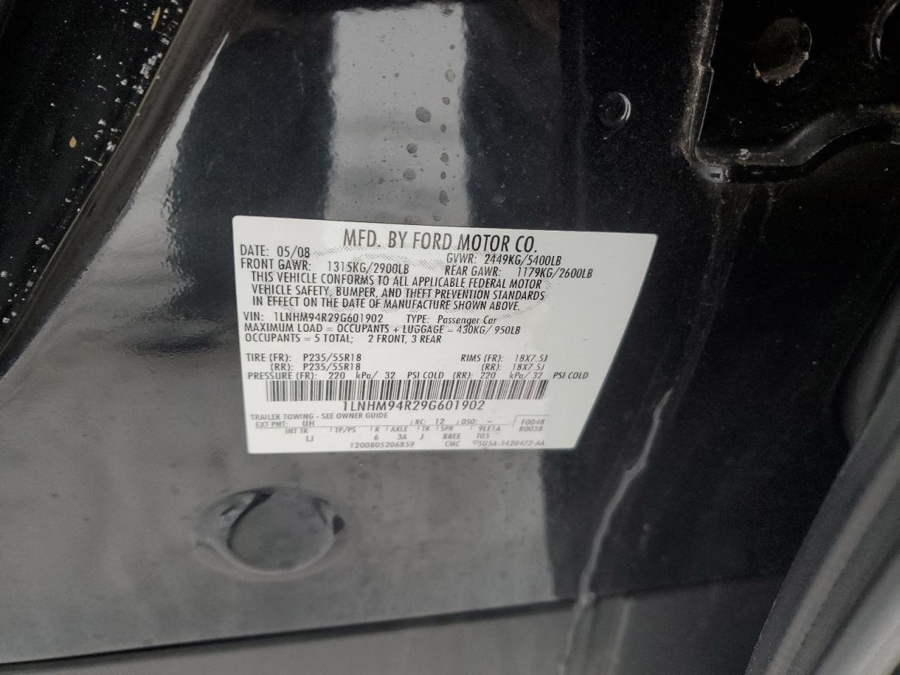 2009 Lincoln MKS VIN 1LNHM94R29G601902 Copart auction photo, all over damage thumbnail 12