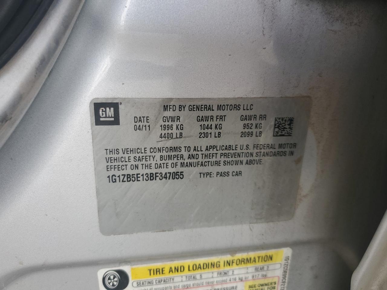 2011 Chevrolet Malibu VIN 1G1ZB5E13BF347055 Copart auction photo, front end damage thumbnail 14